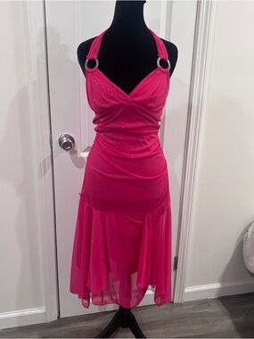 Halter High-Low Evening Dress in Hot Pink